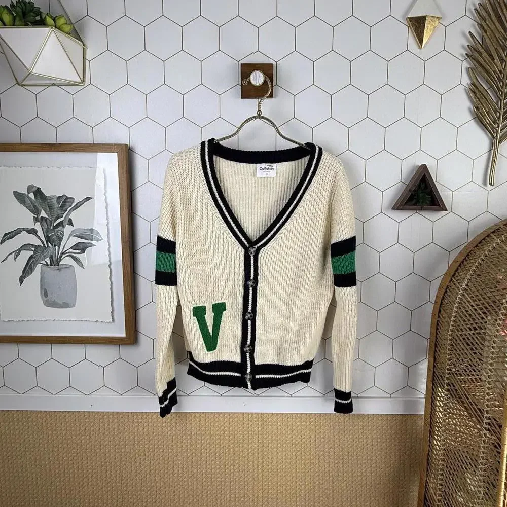 Callahan from Anthropologie Cream Relaxed Fit Collegiate Cardigan - Size - XS - Picture 3 of 8